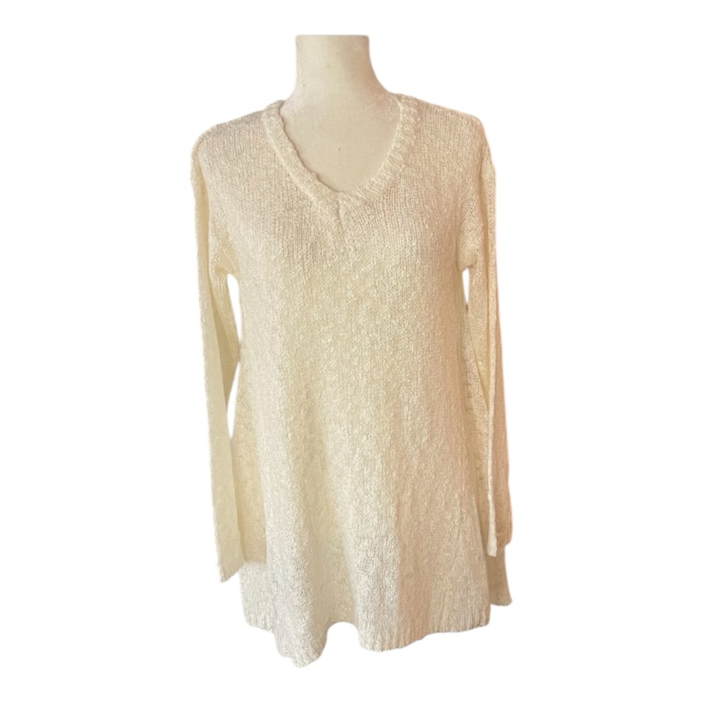 L Love Semi Sheer‎ V Neck Tunic Sweater Cream Womens Size Large NWT